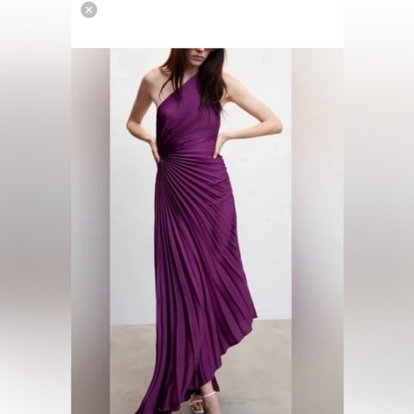 Purple one shoulder dress from Mango. Perfect for fall weddings! - Picture 1 of 5